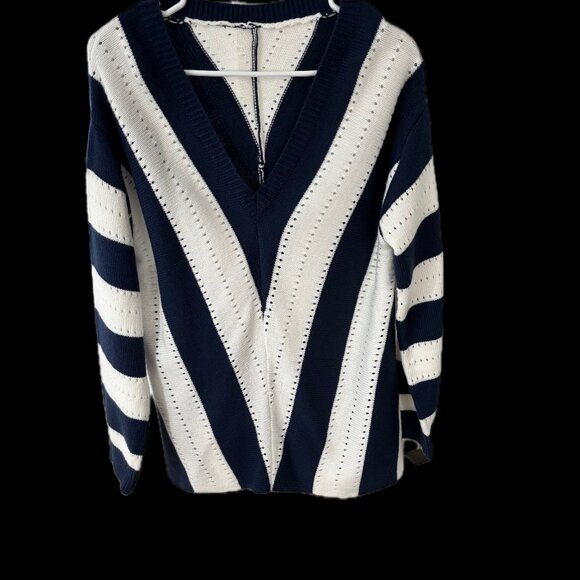 Navy Blue and White V-neck Sweater - Picture 1 of 2